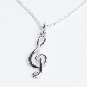 Pendentif Clé de Sol + Chaîne de cou 40 cm "HazenArt" (Argent Massif)